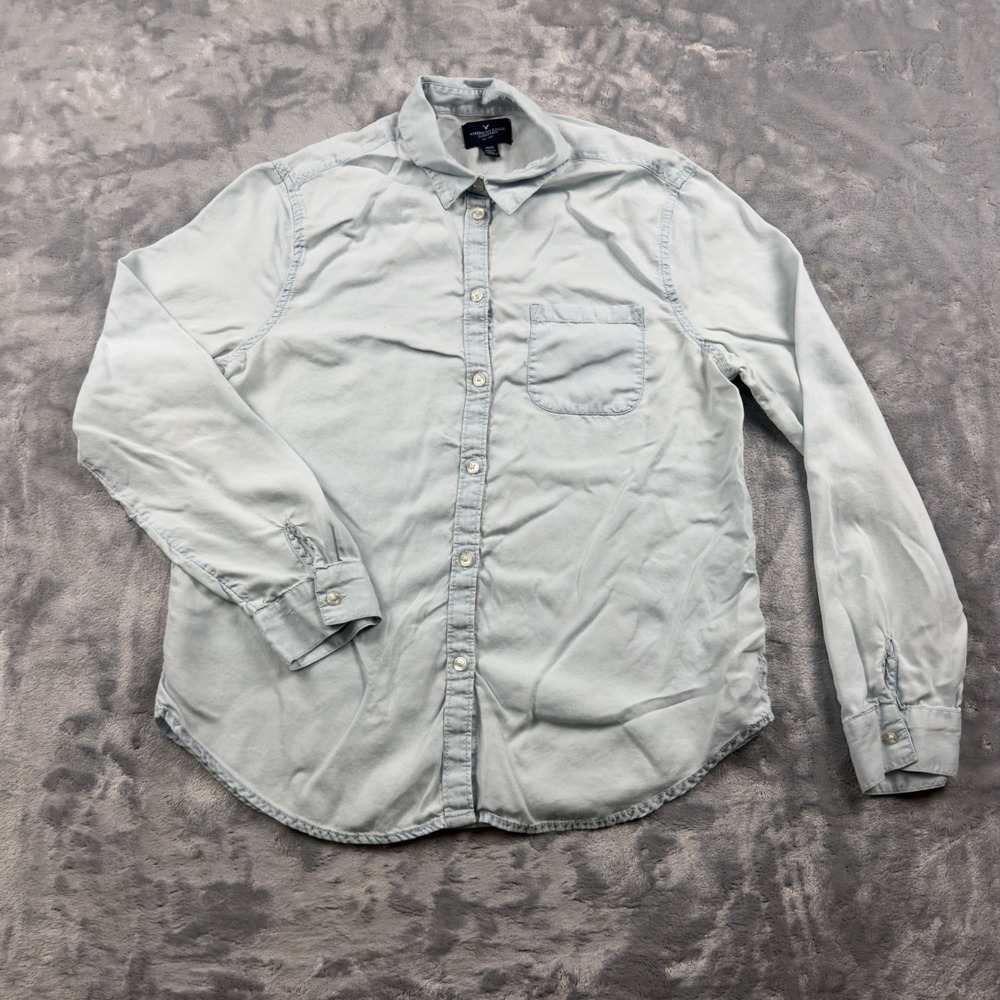 American Eagle Mens Blue Lyocell Chambray Long Sleeve Button Down Shirt Medium